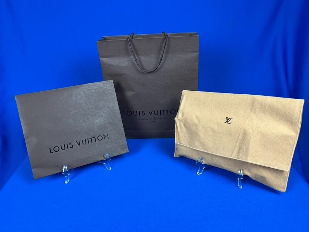 Authentic Louis Vuitton Chocolate Brown Shopping Bag Bundle with Pouch Cloth Bag